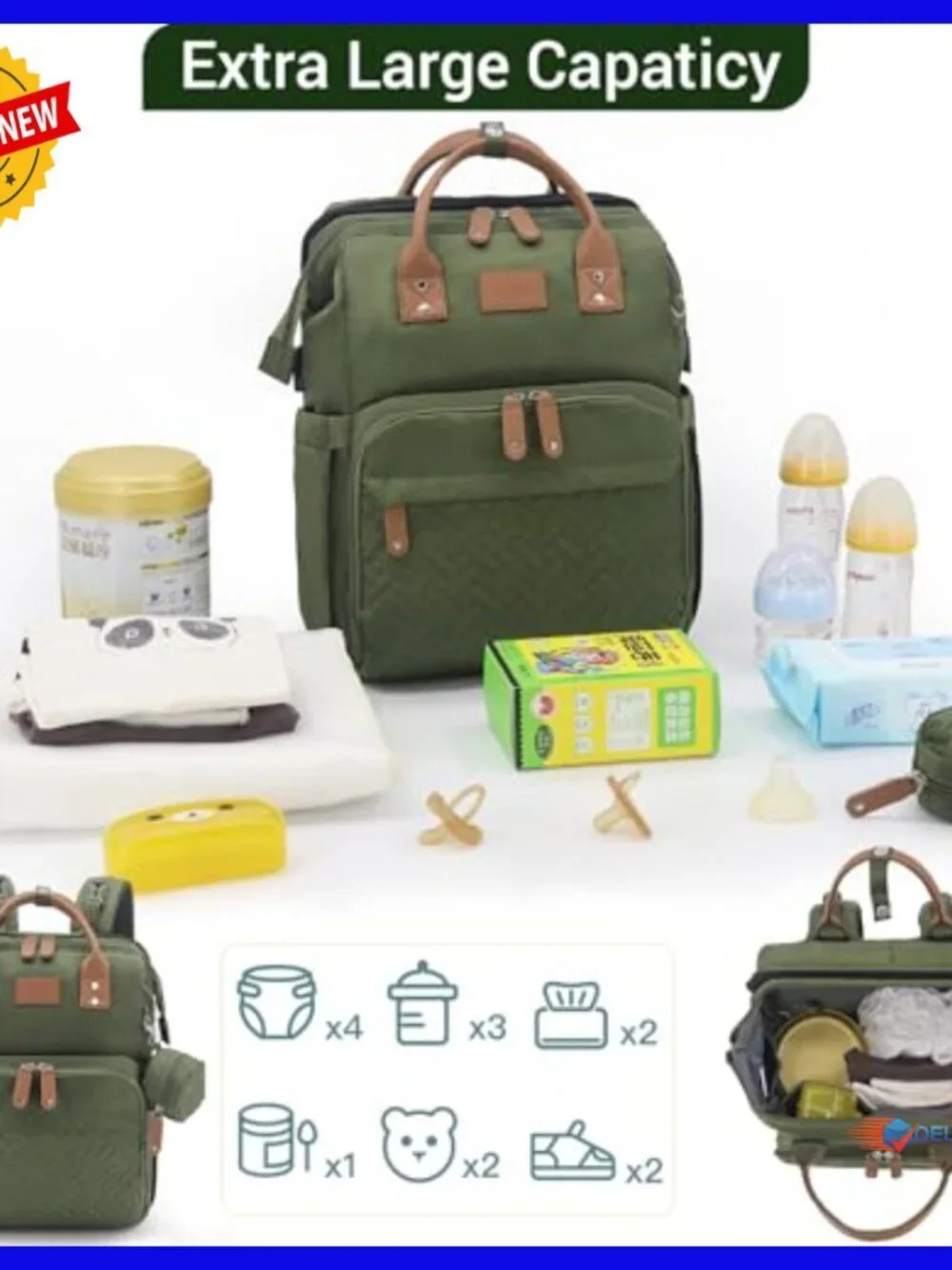 Large Capacity Diaper Backpack with Changing Station, USB Port, Waterproof